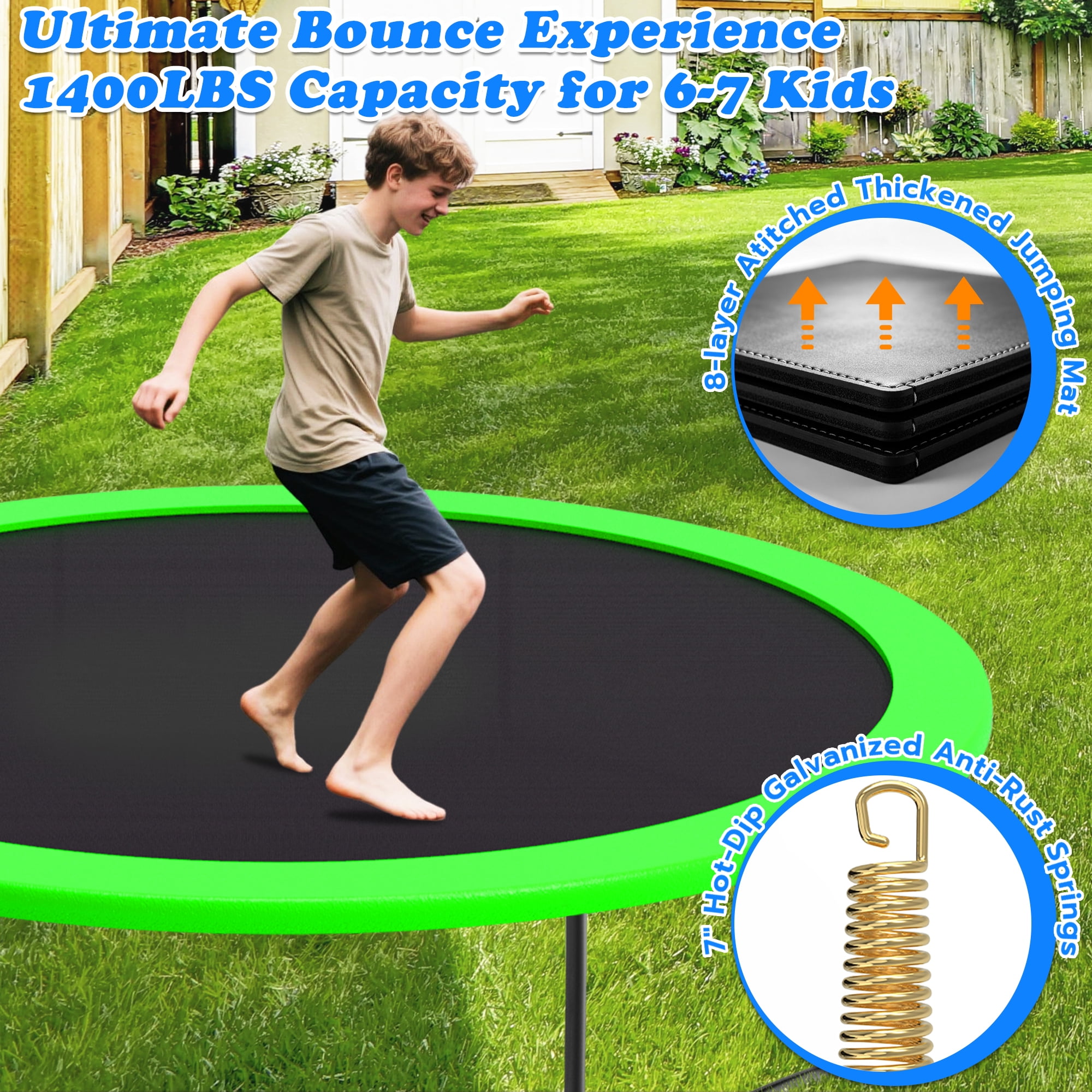 Cochan Trampoline, 10FT Trampoline for Kids and Adults with Enclosure Net, Heavy Duty Outdoor Trampoline with Lights and Sprinkler, 1000LBS Weight Capacity for 3-4 Kids, Easy Assembly