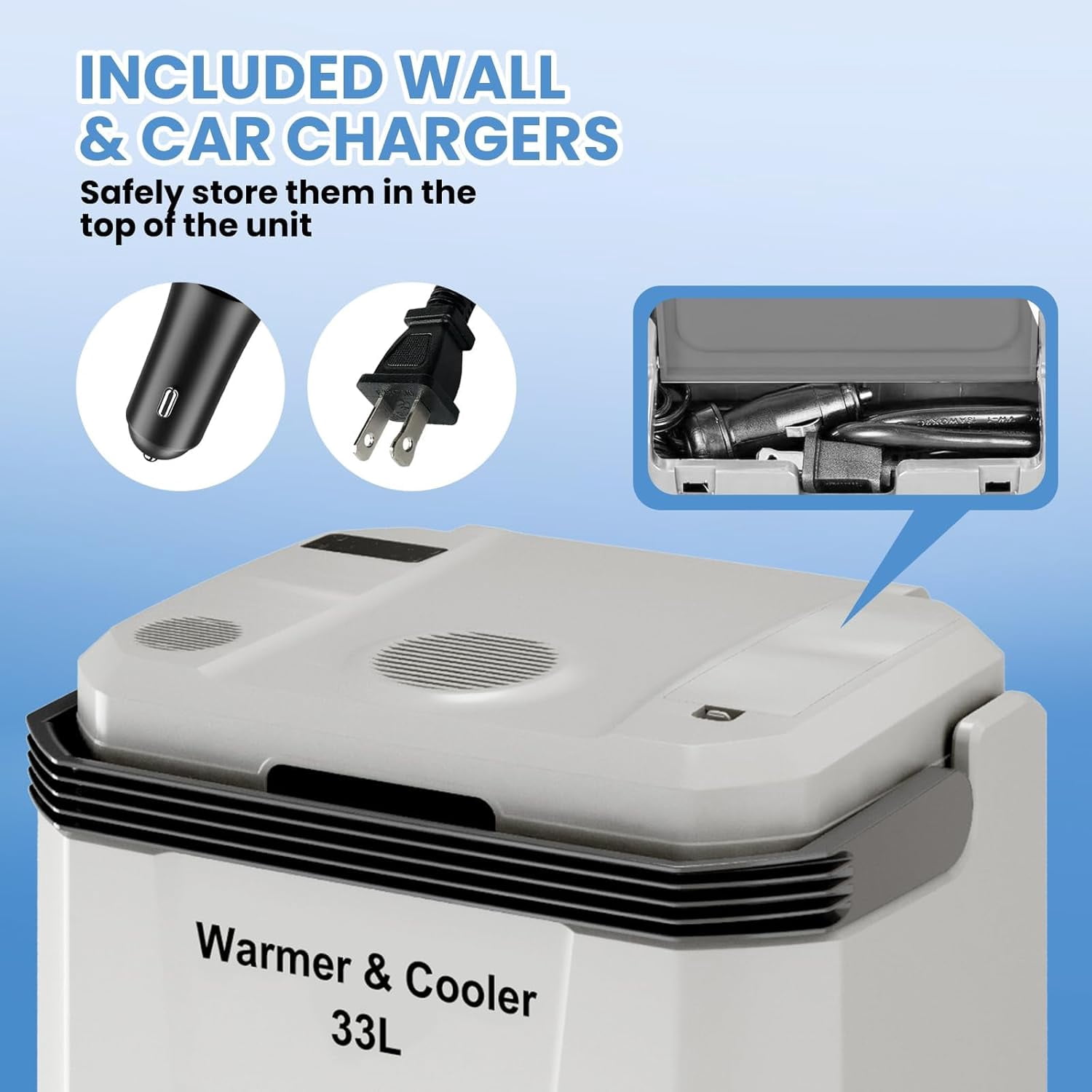 Garvee 35-Qt Electric Cooler and Warmer, Portable 12V Car Fridge/Freezer with Auto-Lock Handle, 110V AC Cord for Home, Gray