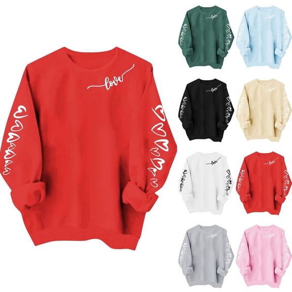 Bixock Long Sleeve Shirts for Women Hoodies Sweatshirt Valentine Print Crew Neck Top Travel Vacation Clothes