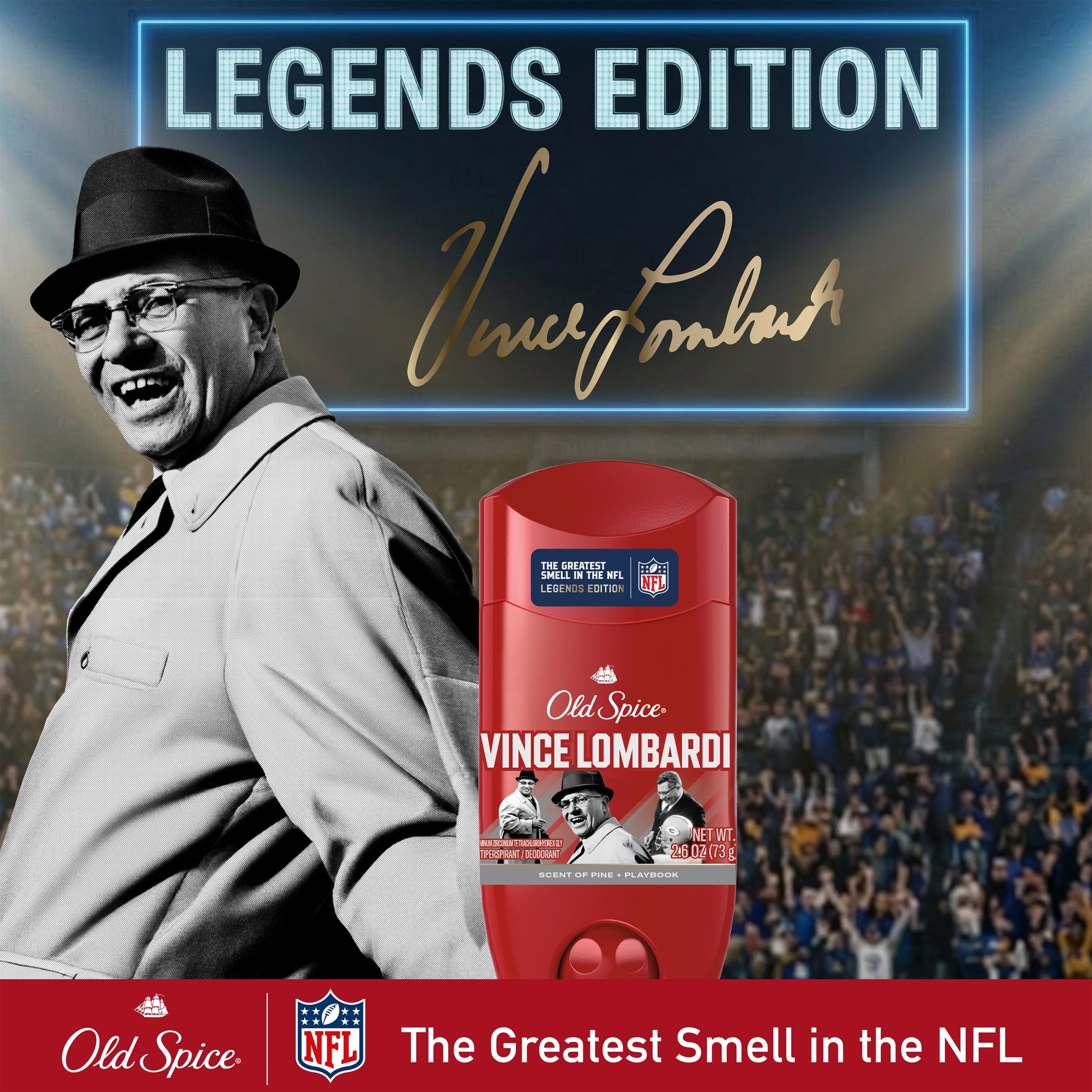 Old Spice Deodorant for Men, Antiperspirant, NFL Collection, Vince Lombardi, Scent of Pine + Playbook, 2.6 oz