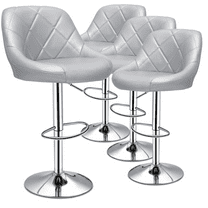Magshion Set of 4 Faux Leather Bar Stools with Backrest, Height Adjustable Swivel Pub Chairs Home Kitchen Counter Chairs, Silver