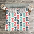 thumbnail image 3 of Ambesonne Tropical Quilted Bedspread Set 3 Pcs, Stamped Minimal Backdrop, King Size, Turquoise White Coral, 3 of 3