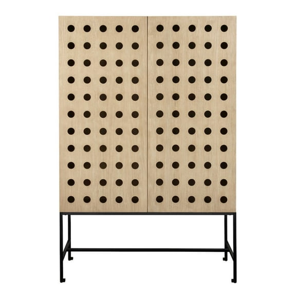 Becca 2-Door Tall Cabinet in Modern Sand Oak Finish on Pine Solid Wood