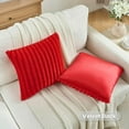 thumbnail image 5 of Red Striped Decorative Throw Pillow Covers 12 x 20 Inch Set of 2, Square Fall Decorations Couch Pillow Case, Soft Cozy Faux Rabbit Fur Front & Velvet Back, Modern Decor for Home Bedroom, 5 of 7