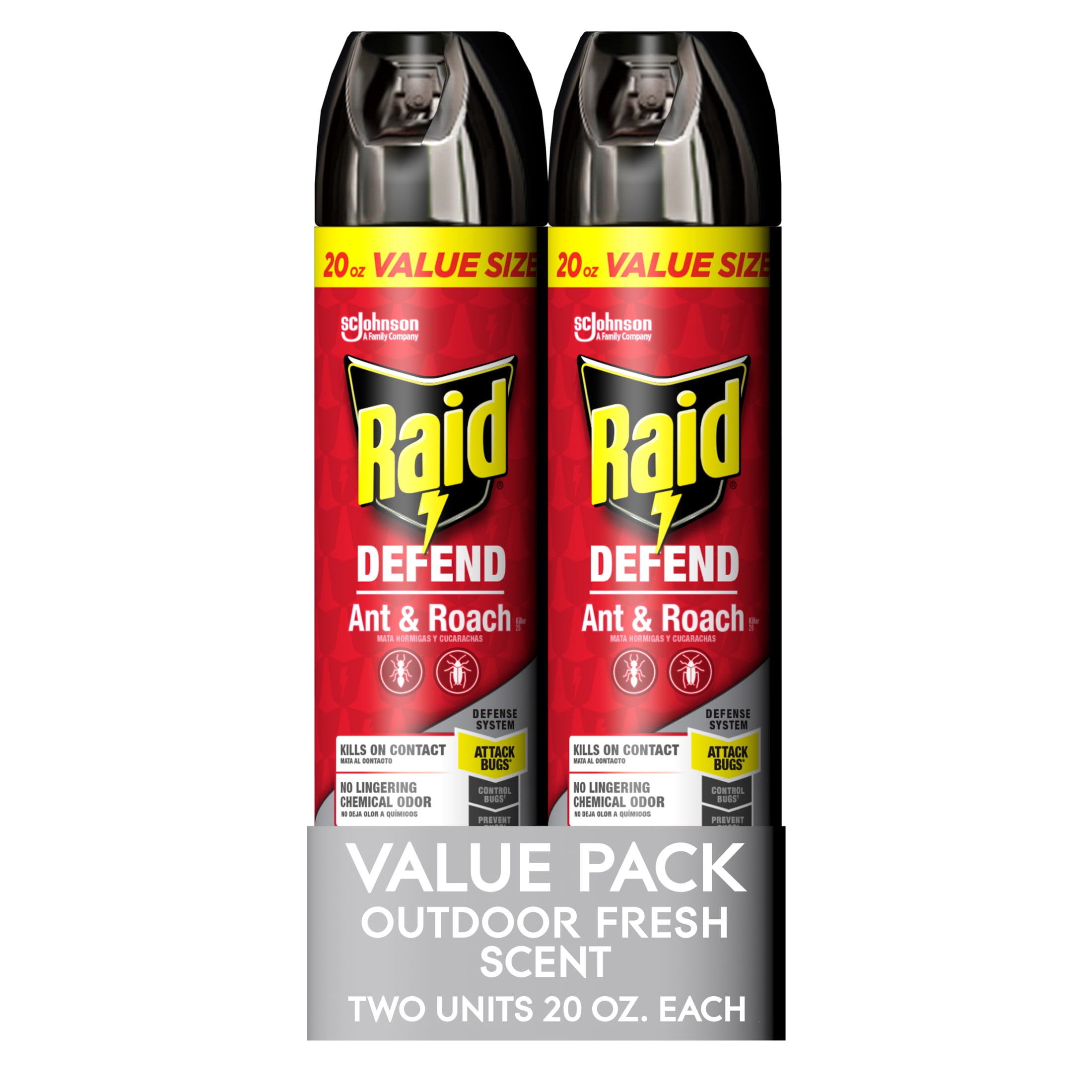 Raid Defend Ant & Roach Insect Killer Spray, Outdoor Fresh Scent, for Indoor Use, 20 oz, 2 count