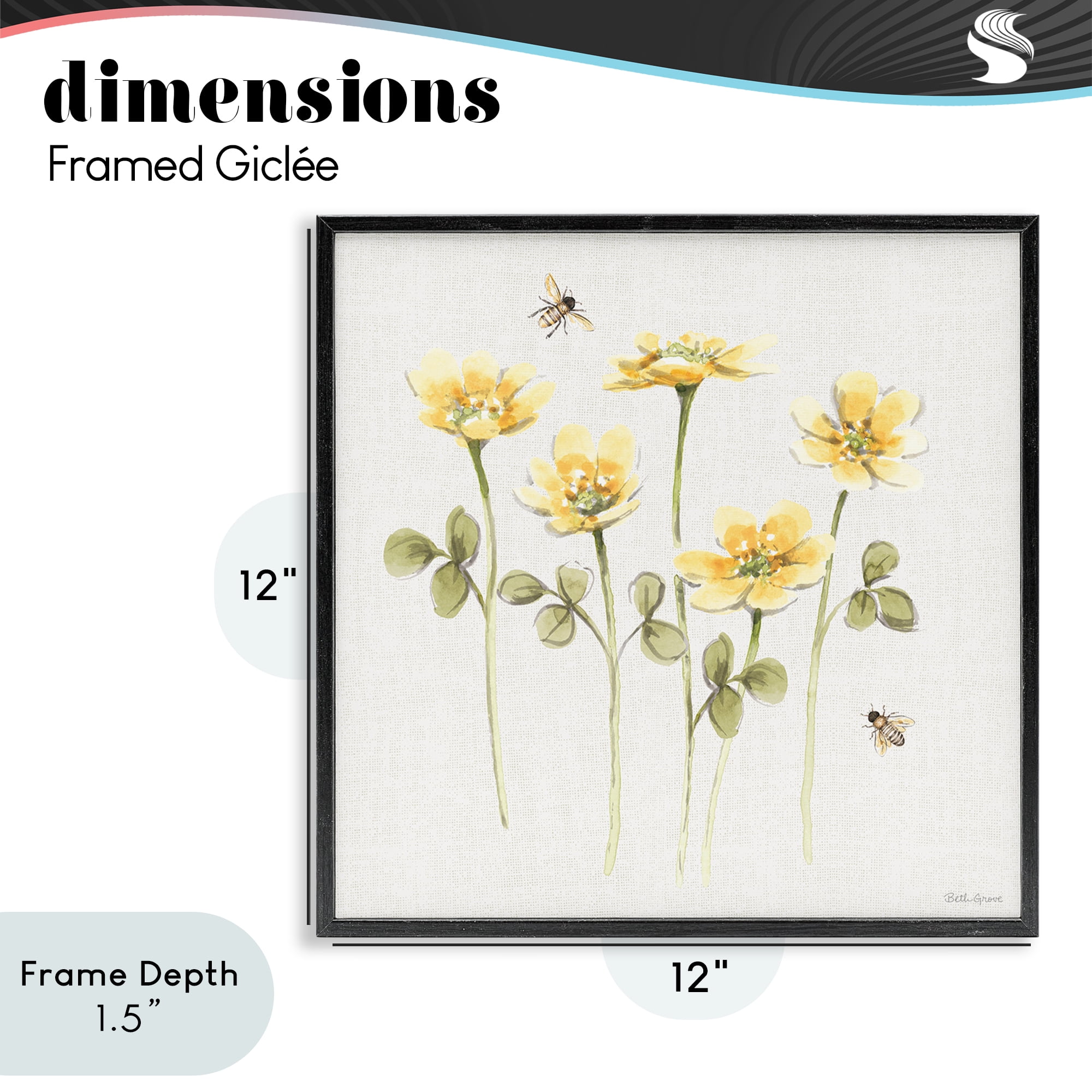 Stupell Industries Sweet Yellow Honey Flowers Black Framed Giclee Art, design by Beth Grove