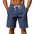 thumbnail image 2 of Men's Striped Linen Shorts Casual Elastic Waist Drawstring Pants Summer Lightweight Beach Shorts with Pockets, L, 2 of 9