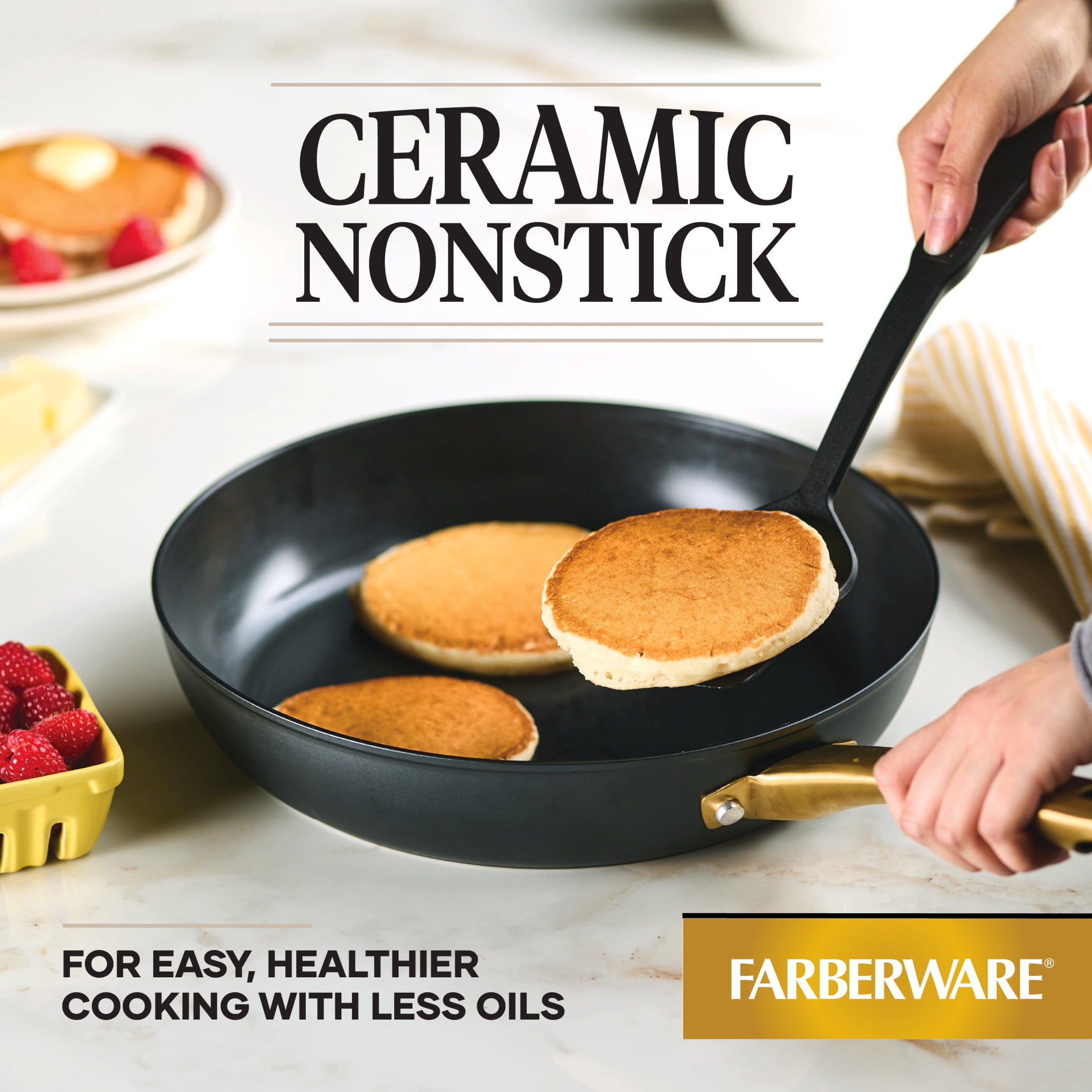 Farberware Forged Induction 12.25 Inch Ceramic Nonstick Frying Pan, Dishwasher Safe and Oven Safe to 500°F, Black