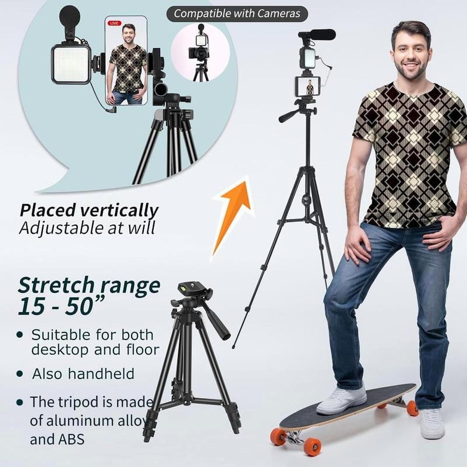 Video Blog Kit for YouTubers, 1 Set Telescopic Tripod & Microphone & Fill Light & Remote Control, Perfect Video Recording Accessories for iPhone & Android & Camera, Video Recording Equipment