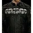 thumbnail image 4 of First Mfg Co - Savage Skulls - Men's Motorcycle Biker Riding Black Leather Jacket - Small - Reflective skull design on chest, shoulders, and upper back, 4 of 5