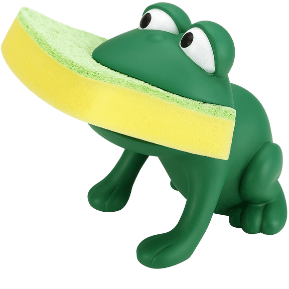 Frog Sponge Holder with Dual-Sided Scrub Sponge – Fun Decorative Kitchen Sink Organizer – Gift-Boxed Countertop Caddy – Green Plastic by Dependable Industries Inc. Essentials