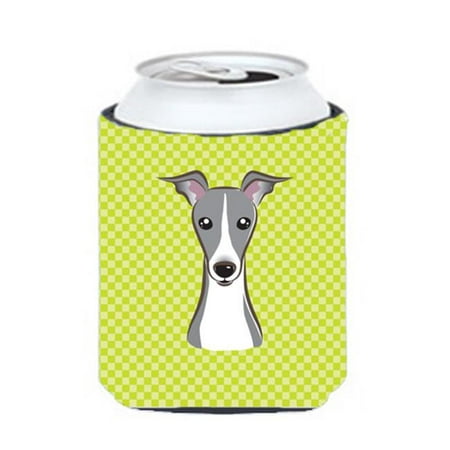 

Checkerboard Lime Green Italian Greyhound Can Or Bottle Hugger 12 Oz.