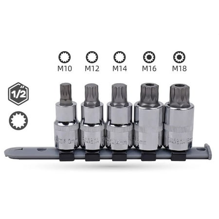 

BAMILL 5pcs 1/2 inch Torx Star Socket Wrench Bits Screwdrivers Bit Hand Tool M10 M12