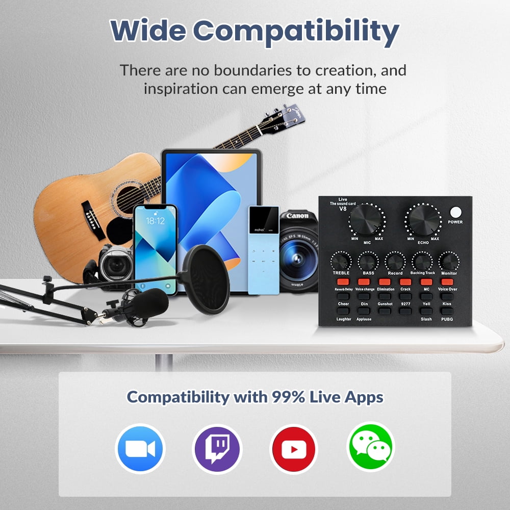 Podcast Microphone Equipment Bundle, Bm-800 Condenser Microphone with Voice Changer And V8 Sound Card, Streaming Podcasting , Complete Podcast Music Recording Equipment