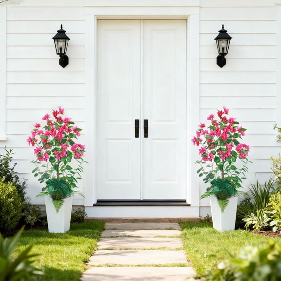 Ataucjin 2Pack Artificial Bougainvillea Tree with Flowers,4FT Faux Plants in Potted Indoor Bougainvillea Plant, Blooming Topiary Tree Lifelike Faux Plants for Home Porch Patio Decoration