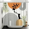 thumbnail image 3 of Mid Century Cat Shower Curtain Abstract Boho Geometric Minimalist Black Cat Butterflies Green Leaf Aesthetic Shower Curtain for Bathroom Decoration Accessories with Hooks 60x72 inch, 3 of 13