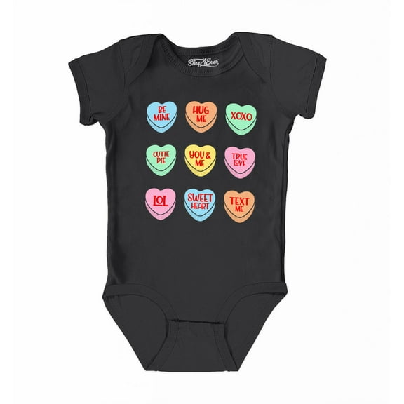 Shop4Ever Valentine's Day Candy Hearts Baby's Bodysuit Infant Cotton Romper 6 Months Black
