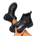 thumbnail image 6 of Willtoo Womens Faux Leather Slip On Chunky Platform Boots Round Toe lug sole Work Dress Casual Non Slip Ankle Boots, 6 of 7