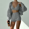 thumbnail image 5 of HAPIMO 3 Piece Sets for Women Tracksuit Sets Loungewear and Sporty Outfits Long Sleeve Cropped Hooded Jacket and Shorts Send Bra Gray XXL, 5 of 9