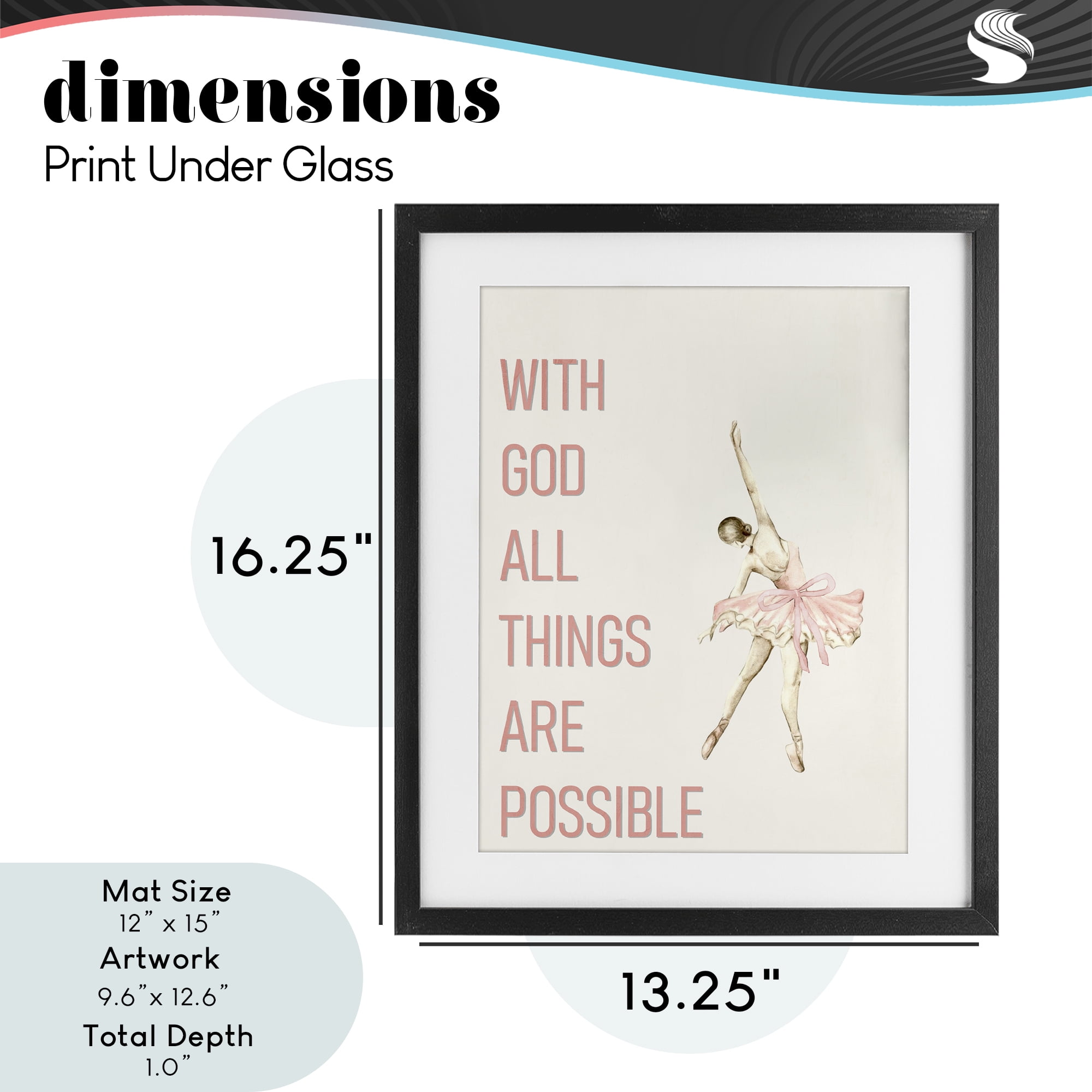 All Things Possible Ballerina Black Framed Print Under Glass, design by Kim Allen