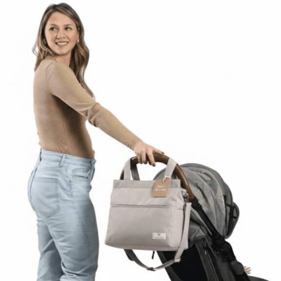 Convertible diaper bag with stroller straps and shoulder strap, large size with 6 compartments, 100% waterproof, Gray
