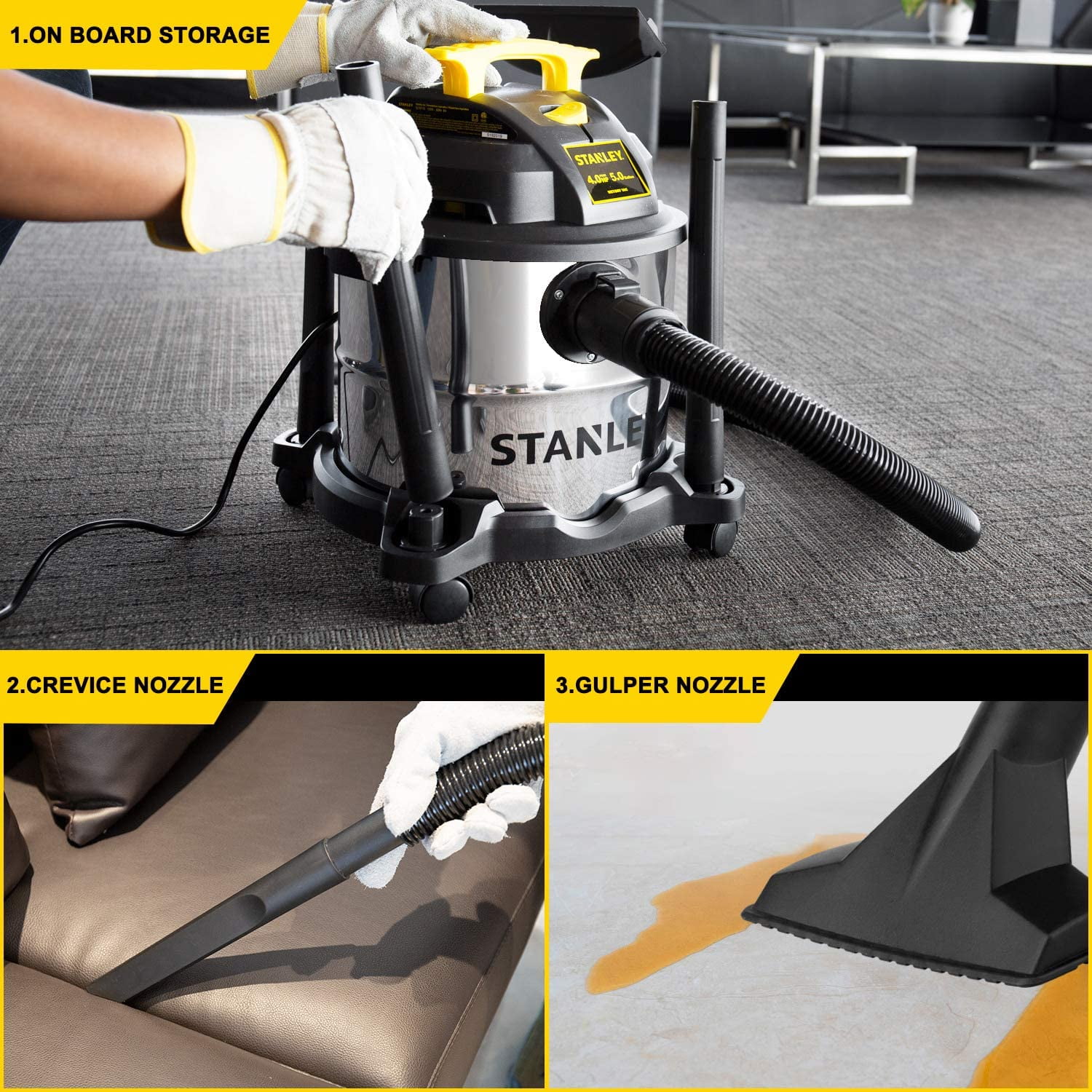Stanley SL18117 Portable Stainless Steel Gallon Wet Dry Floor Vacuum   Blower