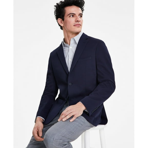 Calvin Klein Mens Slim fit Sport Coat Blazer 46 R Navy Blue Solid Stretch