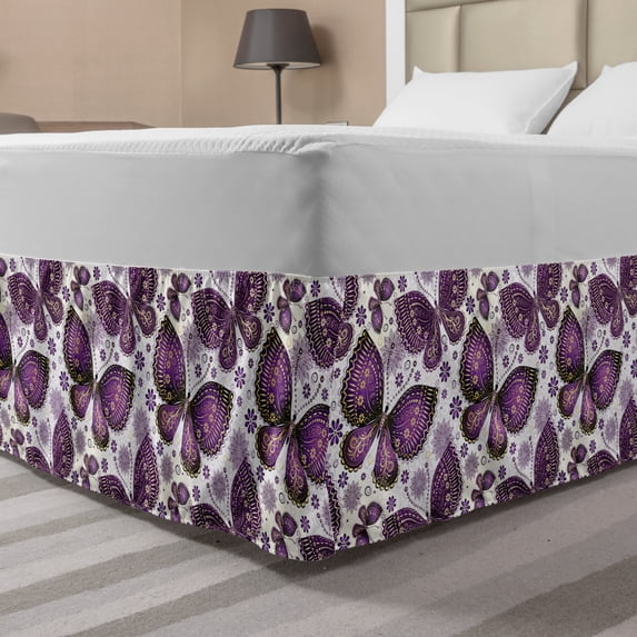 Ambesonne Multi-color Butterfly Wrap Around Microfiber Bed Skirt, King