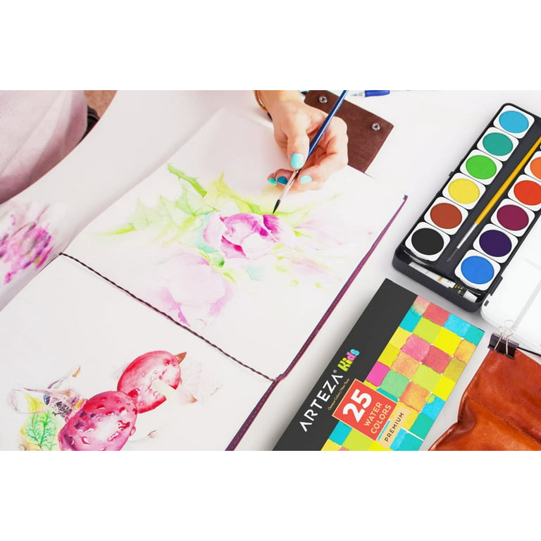 Arteza Kids Premium Watercolor Paint Set, 25 Vibrant Color Cakes, Includes Paint