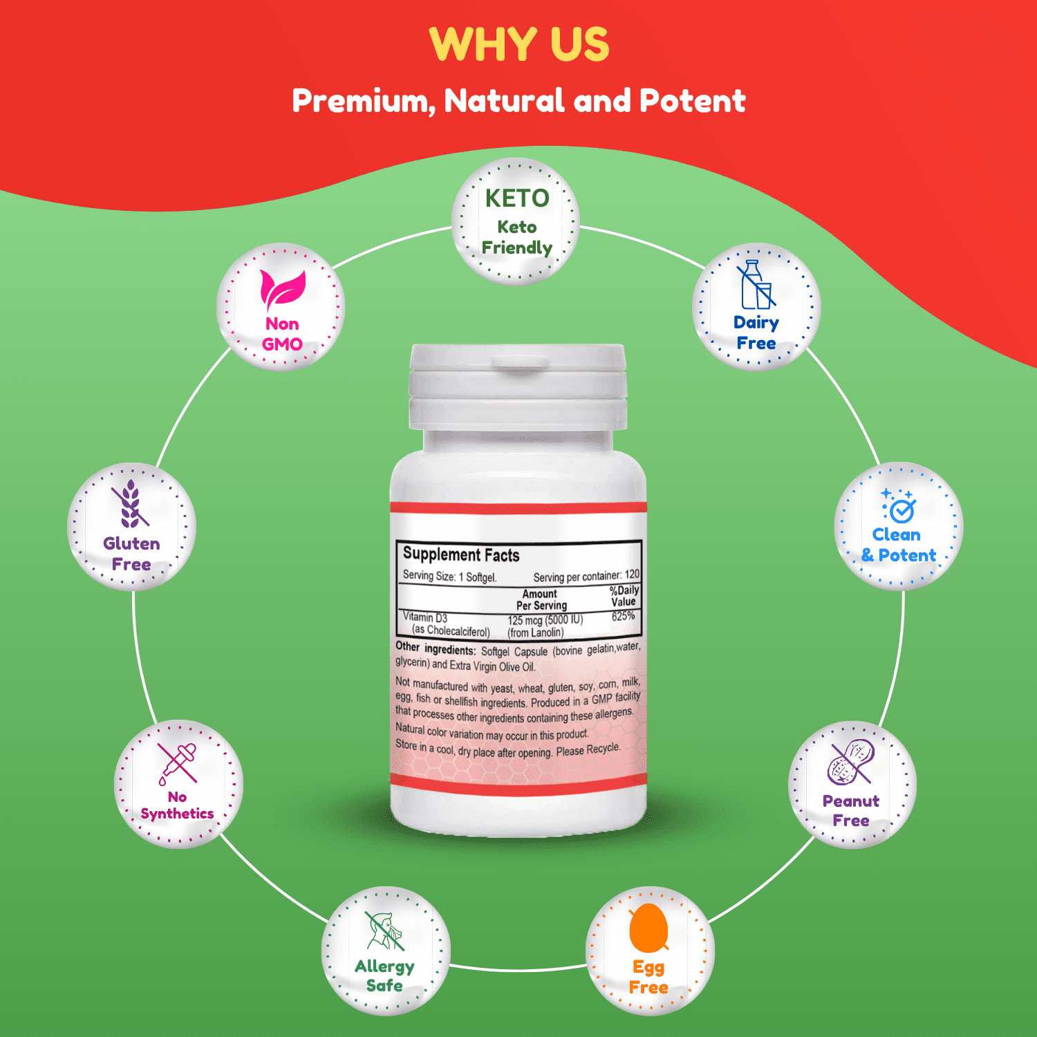SHIFAA NUTRITION Vitamin D3 5000 IU Softgels, Halal, Non-GMO, 120 Ct – Supports Bone, Teeth, Muscle & Immune Health