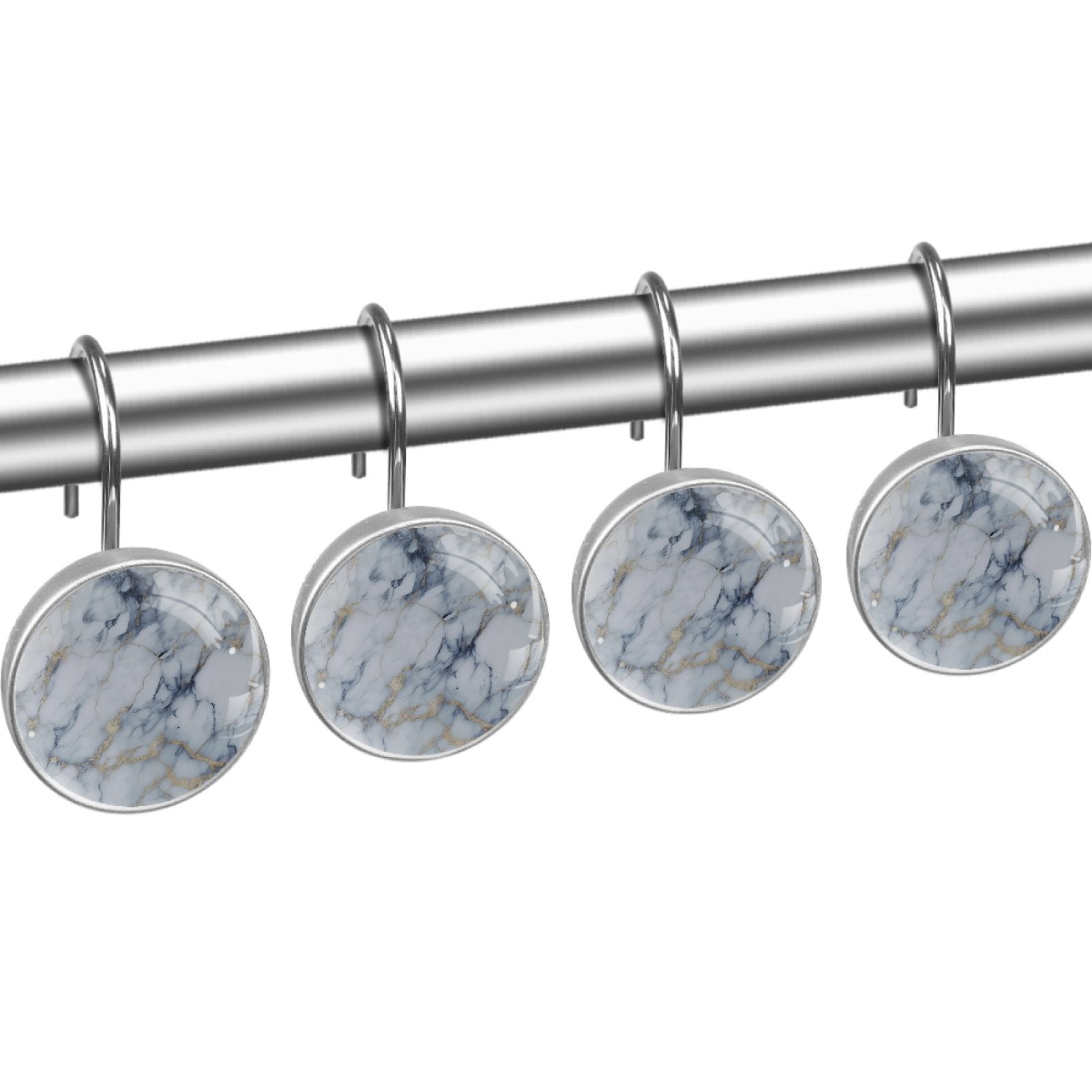 HemaKayy 12 Pcs Decorative Shower Curtain Hooks - Stainless Steel Rings for Bathroom Décor - Easy Glide & Secure Hold - Perfect Decoration for Bathroom Shower Rods - Marble Abstract Texture