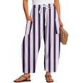 thumbnail image 3 of VV AVEORS Striped Barrel Linen Pants For Women, High Waisted Drawstring Wide Leg Baggy Pants, Fall Fashion Palazzo Trousers With Pockets Navy 3XL, 3 of 9