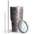 thumbnail image 2 of 30oz Yellow Floral Oval Pattern Tumblers Stainless Steel Tumbler with Lid and Straw,Vacuum Insulated Double Wall Travel Tumbler Cups Mug with Cleaning Brush for Coffee,Tea, 2 of 7