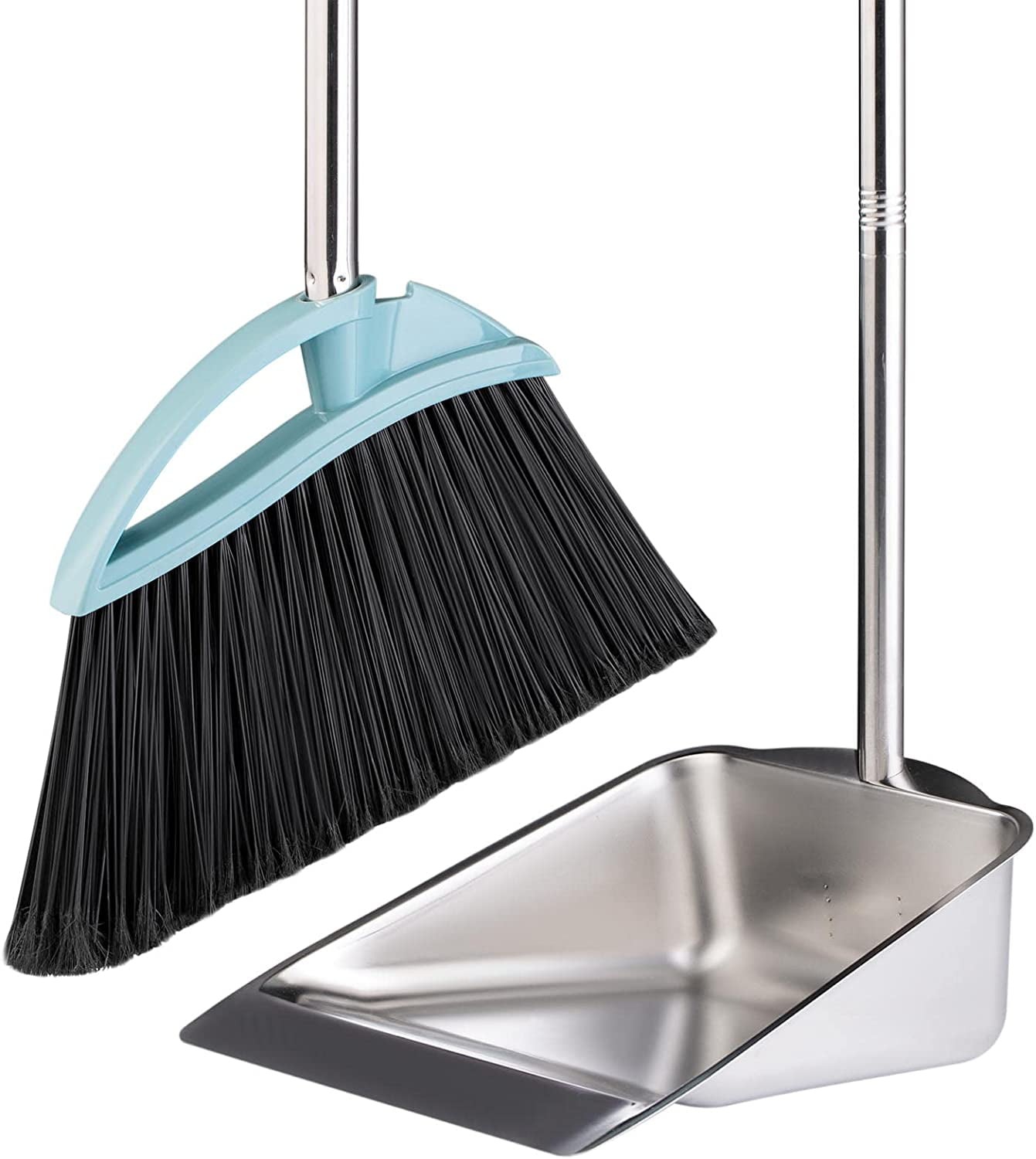 Long Handled Dust Pan and Broom Set for Home,Heavy Duty Metal Stainless