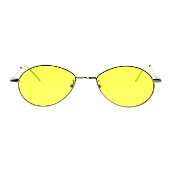 Mens Mod Oval Round Metal Rim Pimp Daddy Color Lens Sunglasses Silver Yellow
