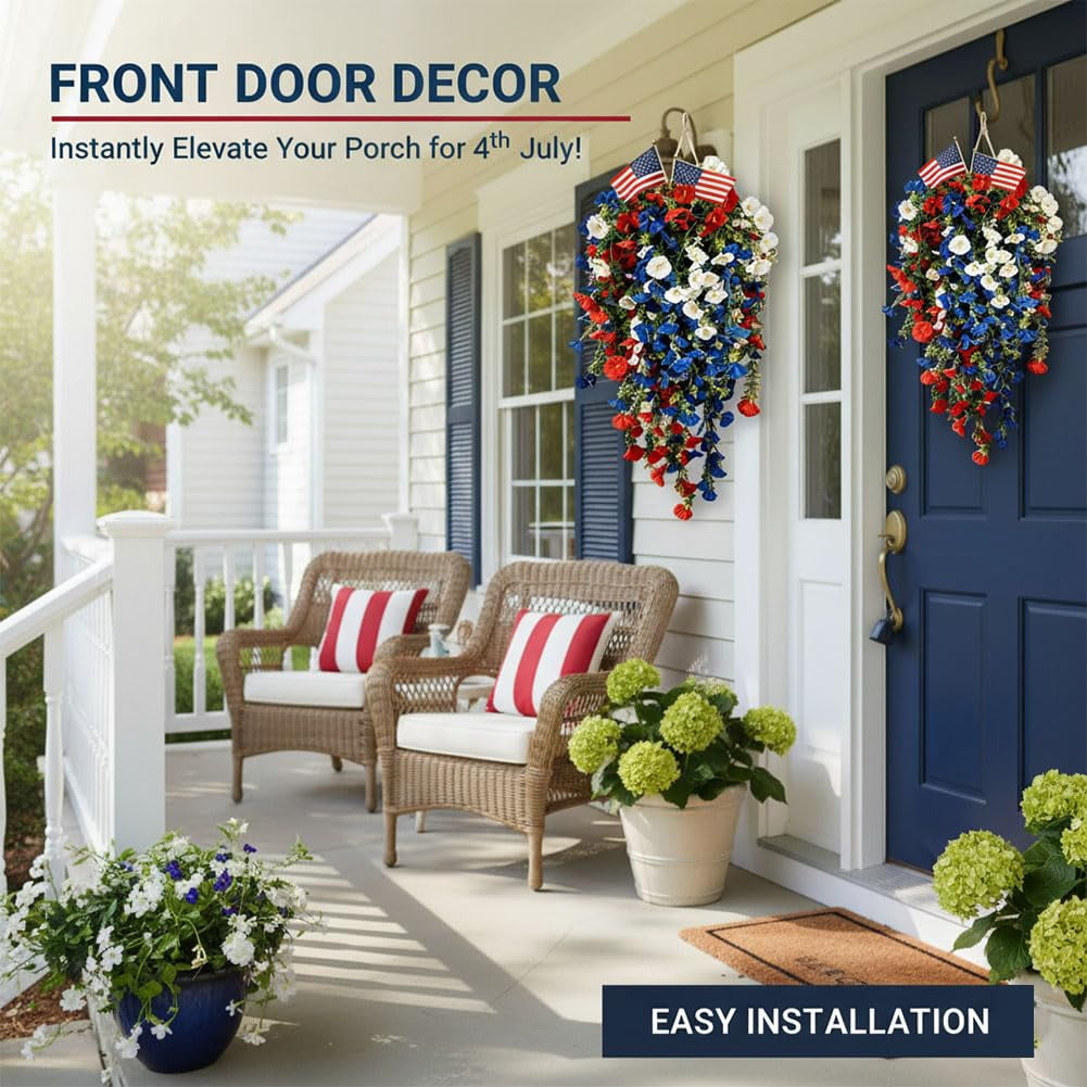 Red White and Blue Hanging Flowers, Red White and Blue Artificial Flowers for Outdoors Decorations, for Independence Day Decor