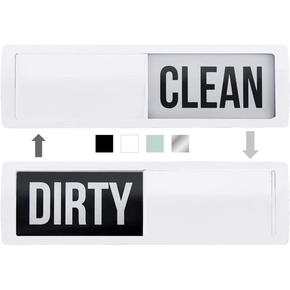 Dishwasher Clean and Dirty Magnet Sign, Optional Adhesive, Magnetic, Easy Read, Non-Scratch, Heavy Duty Shutter Slide Magnets for Dish Washer, Kitchen Accessories, 7x2, White