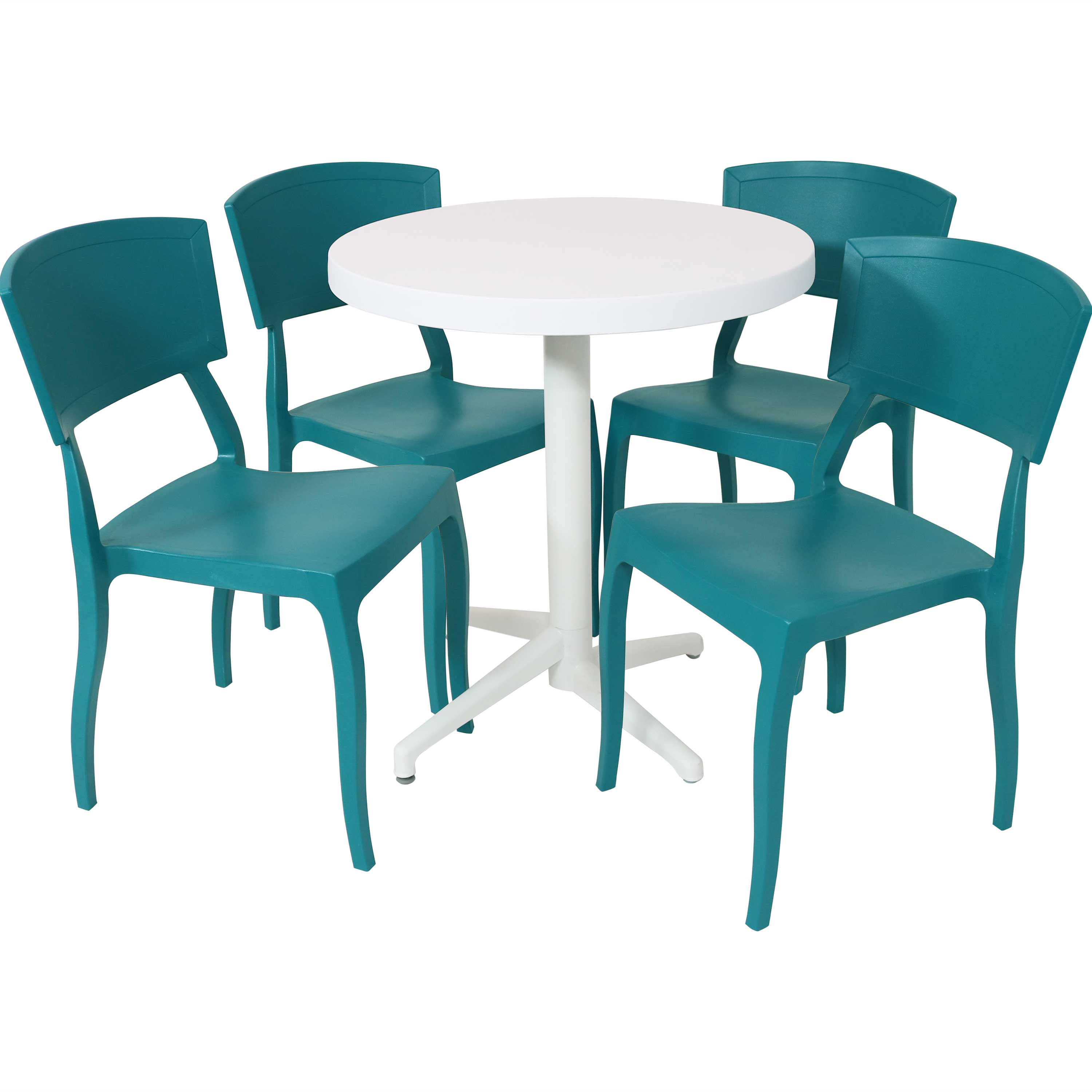 Sunnydaze All-Weather Elmott Outdoor 5-Piece Patio Furniture Dining Set Commercial Grade Indoor/Outdoor Use Includes Round Table with Folding Top and 4 Chairs Light Blue Chairs/White Table 