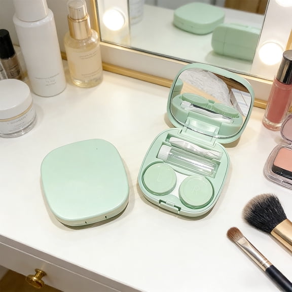 Lens Case Travel Size Cute Colored Lenses Applicator Removal Tool Kit with Mirror Solution Bottle for Daily Outdoor Travel Lens Storage Box