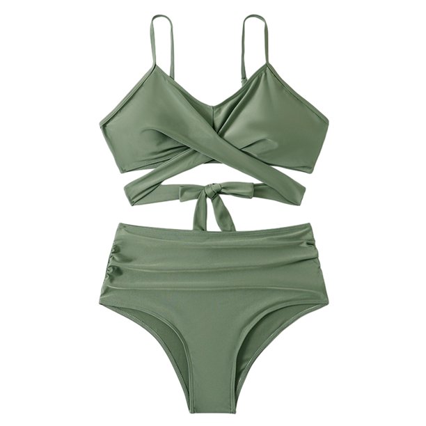 Conjunto de bikini para mujer, traje de baño cruzado de dos piezas para mujer, bikini envolvente