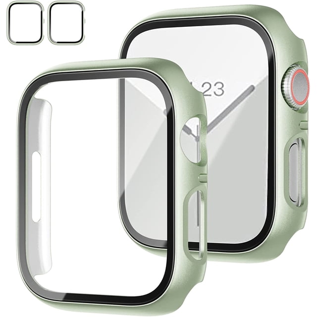 Paquete de 2 Estuches con Protector de Pantalla de Vidrio Templado para Apple Watch Series 9/8/7 41 mm, JZK Slim Guard Parachoques Cubierta Protectora de PC Dura de Cobertura Completa Estuche Delgado
