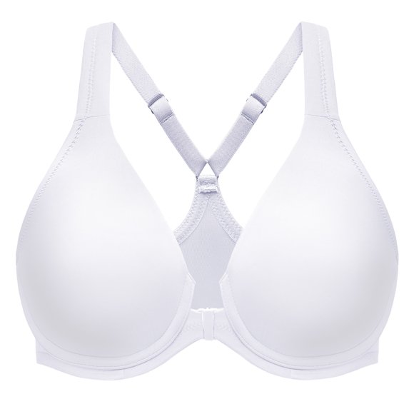MELENECA Soutien-Gorge à Dos Nageur pour Femme à Fermeture avant, Décolleté Plongeant, Non Doublé, Couvrance Totale, Sans Coutures, à Armatures, Blanc 40DD