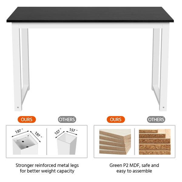 SmileMart Modern 47" Home Office Computer Desk with White Metal Frame and Black Wood Top