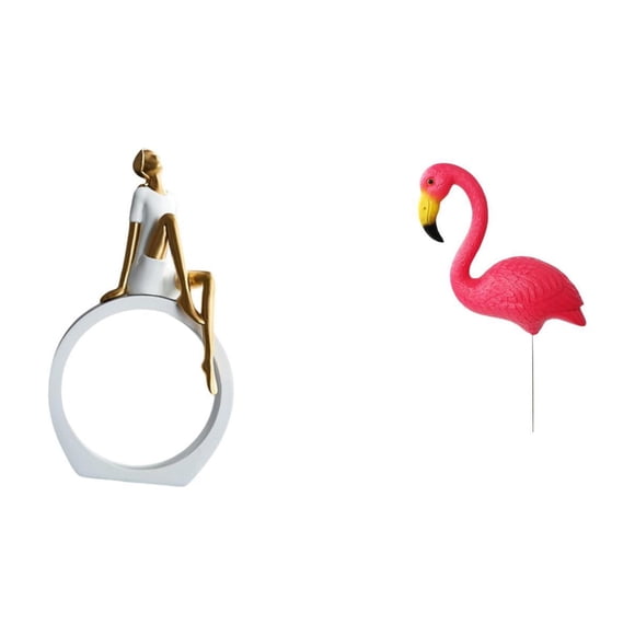 Tnarru Figurine Fille Statue de Femme Centre de Table Chambre Lecteurs Cadeau Étagère Ferme Sculpture Abstraite Ornement Oiseau Jardin Accessoires Flamant Rose Polyvalent