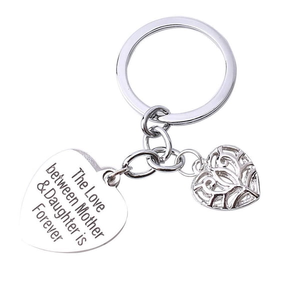 KALLORY Silver Stainless Steel Keychain Charm 1Pcs Heart Mom And Dad Keychain For Mothers Day present Bag Decoration
