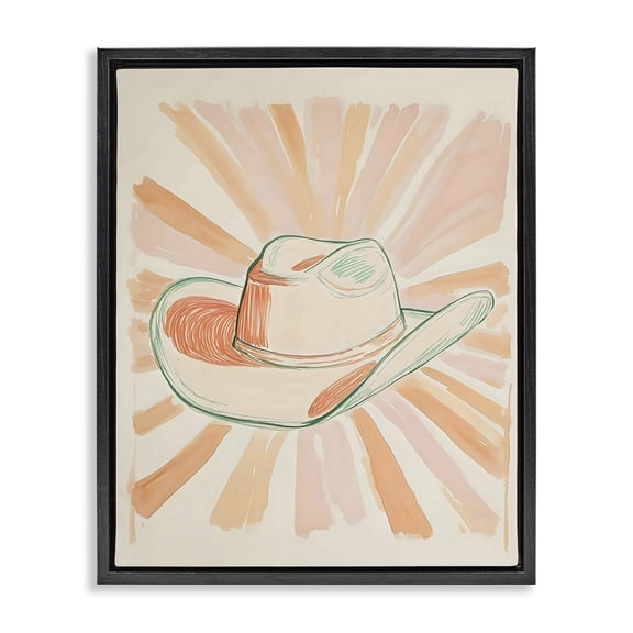 Stupell Industries Modern Sunburst & Cowboy Hat Black Floating Frame Canvas Art, 17 x 21, by The Prints Vibe