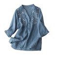 thumbnail image 2 of Summer Plus Size Shirts for Womens Cotton and Linen Casual Round-Neck Loose T-Shirt Blouse Tops Gifts for Womens, 2 of 9