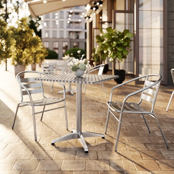 Flash Furniture 27.5'' Square Aluminum Indoor-Outdoor Table Set with 2 Slat Back Chairs