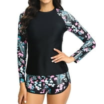 GEWSEY Women's Long Sleeves Rash Guard - 2 Piece Swimsuits with Built in Bra Swim Shirt and Shorts with Pockets (White, XXL)