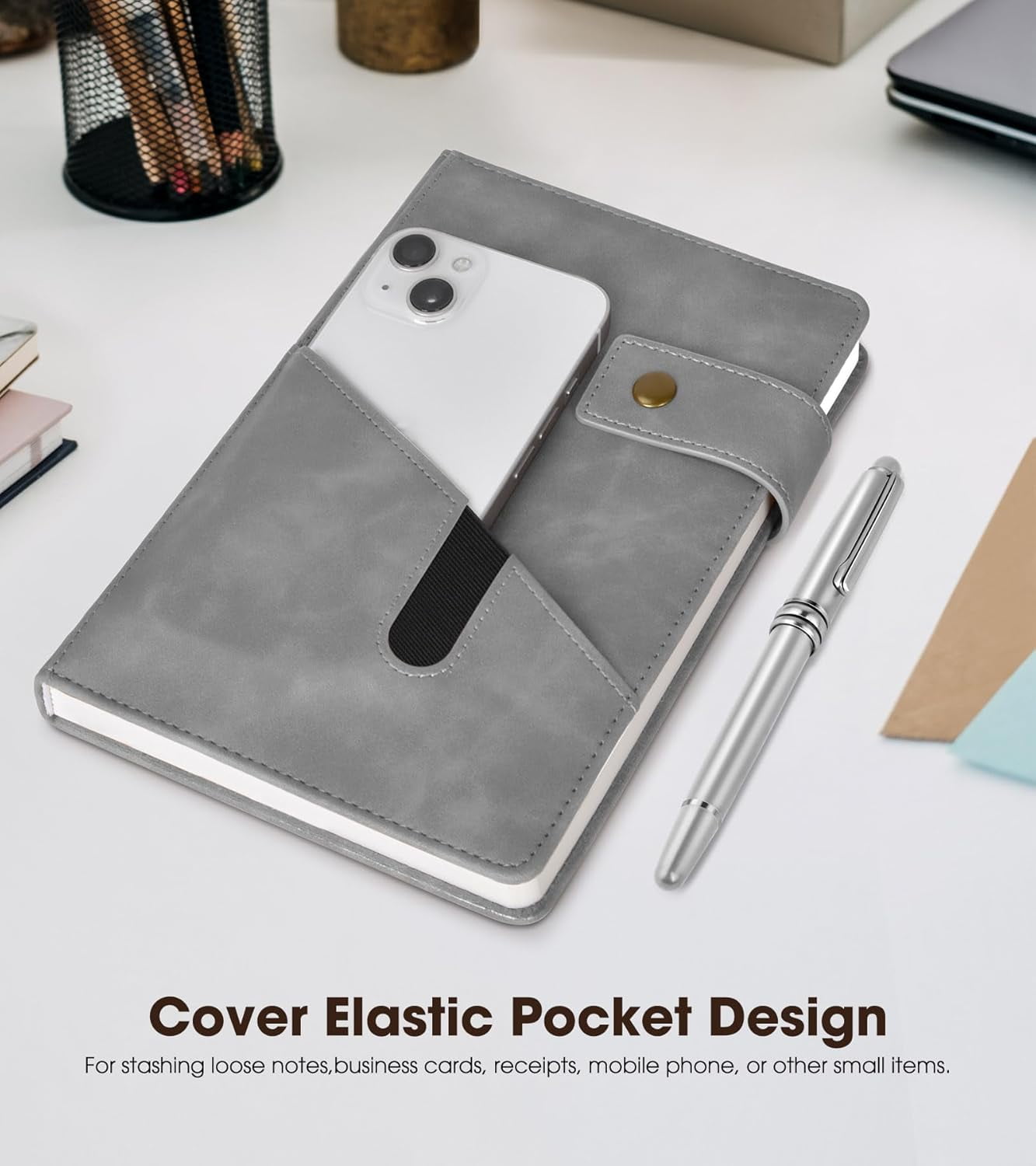 Grey A5 Lined Leather Journal Notebook for Men Women,5.9" X 8.4" Personalized Hardcover Journal 200 Pages 80 Gsm Thick Ruled Paper Daily Diary for Travel,Business,Work,Writing